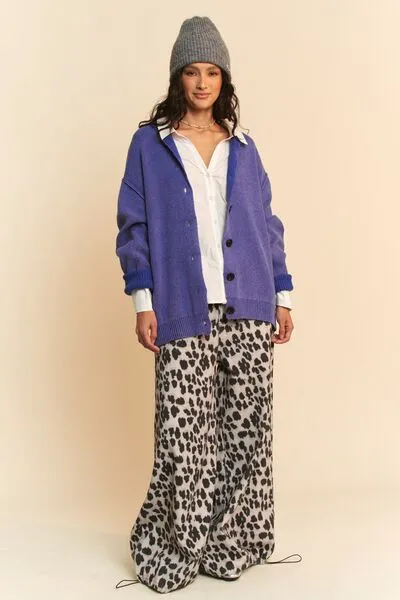 Hazel Blues® |  Davi & Dani Shawl Collar Ribbed Detail Button Up Cardigan