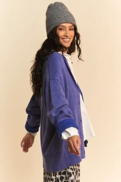 Hazel Blues® |  Davi & Dani Shawl Collar Ribbed Detail Button Up Cardigan