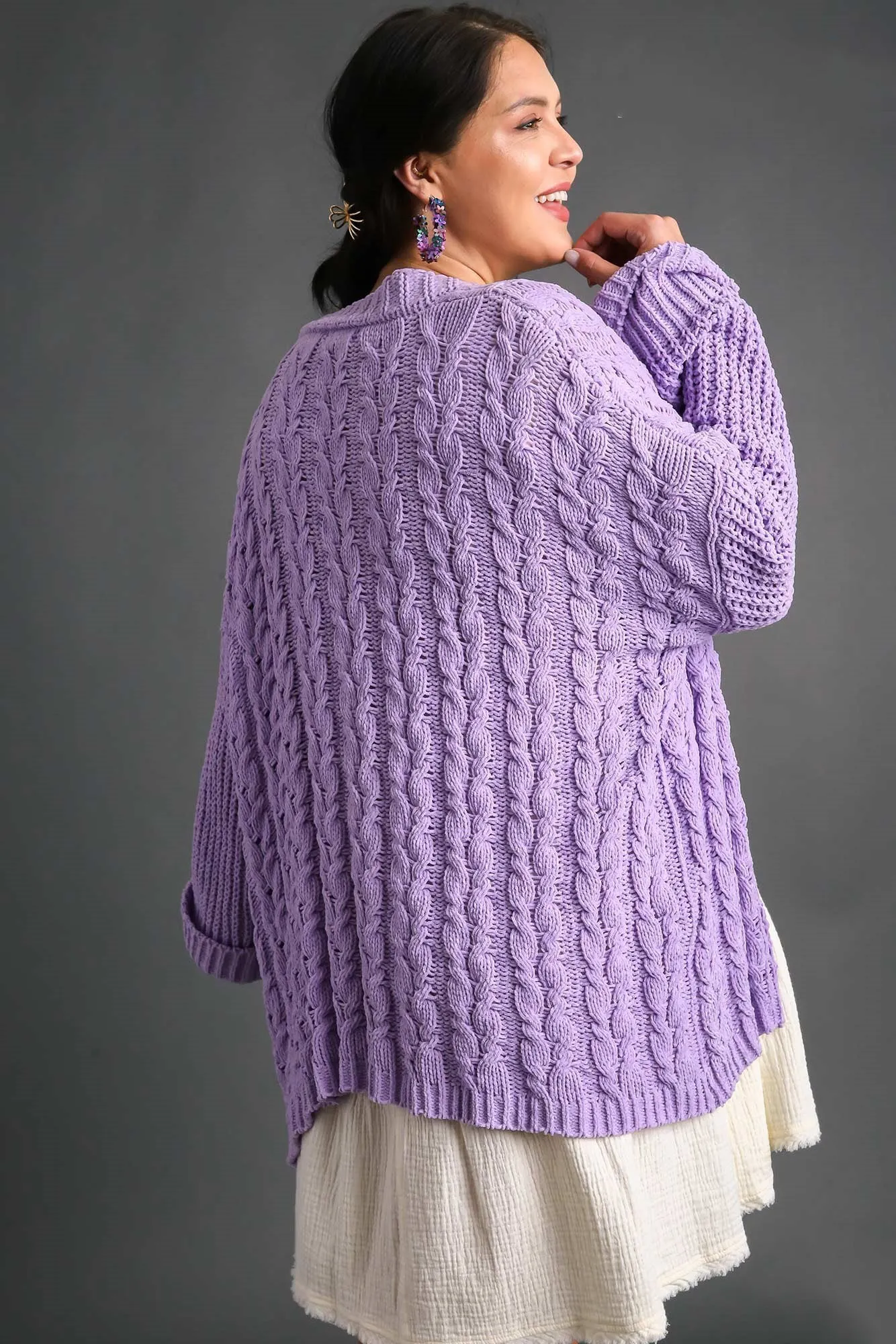 Hazel Blues® |  Umgee Cable Knit Open Front Long Sleeve Cardigan