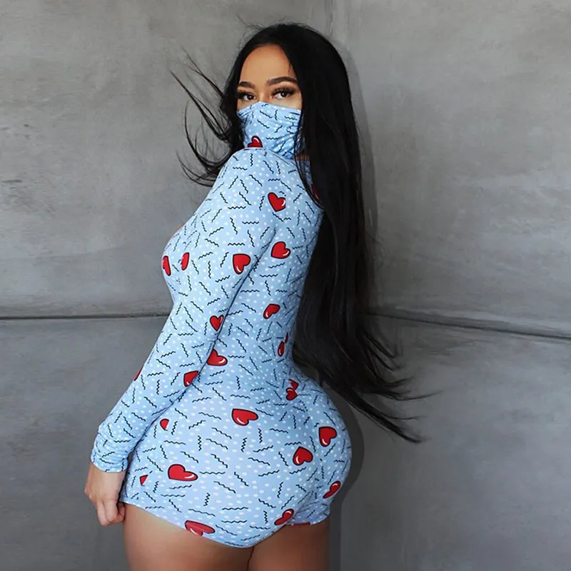Heartbreaker Plunge Long-Sleeve Printed Romper