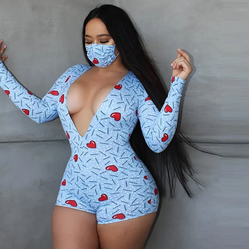 Heartbreaker Plunge Long-Sleeve Printed Romper