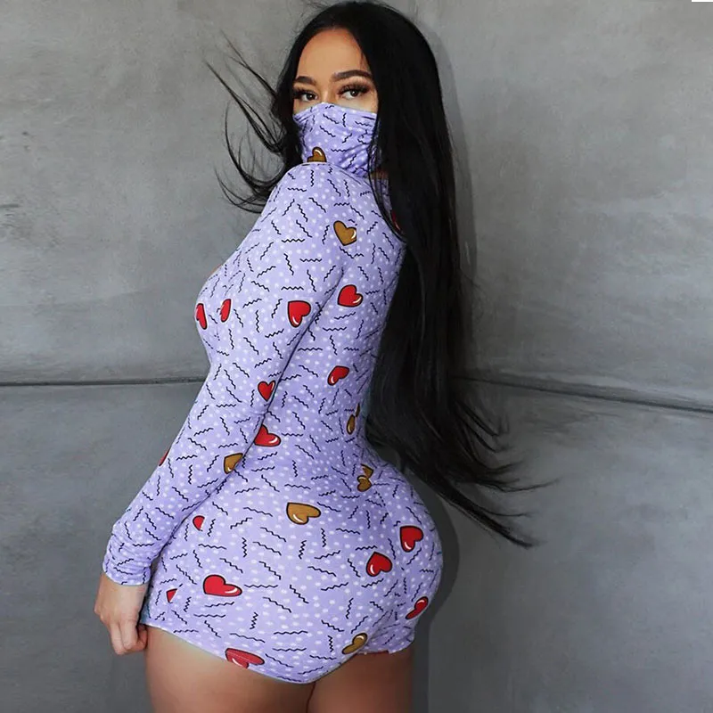 Heartbreaker Plunge Long-Sleeve Printed Romper