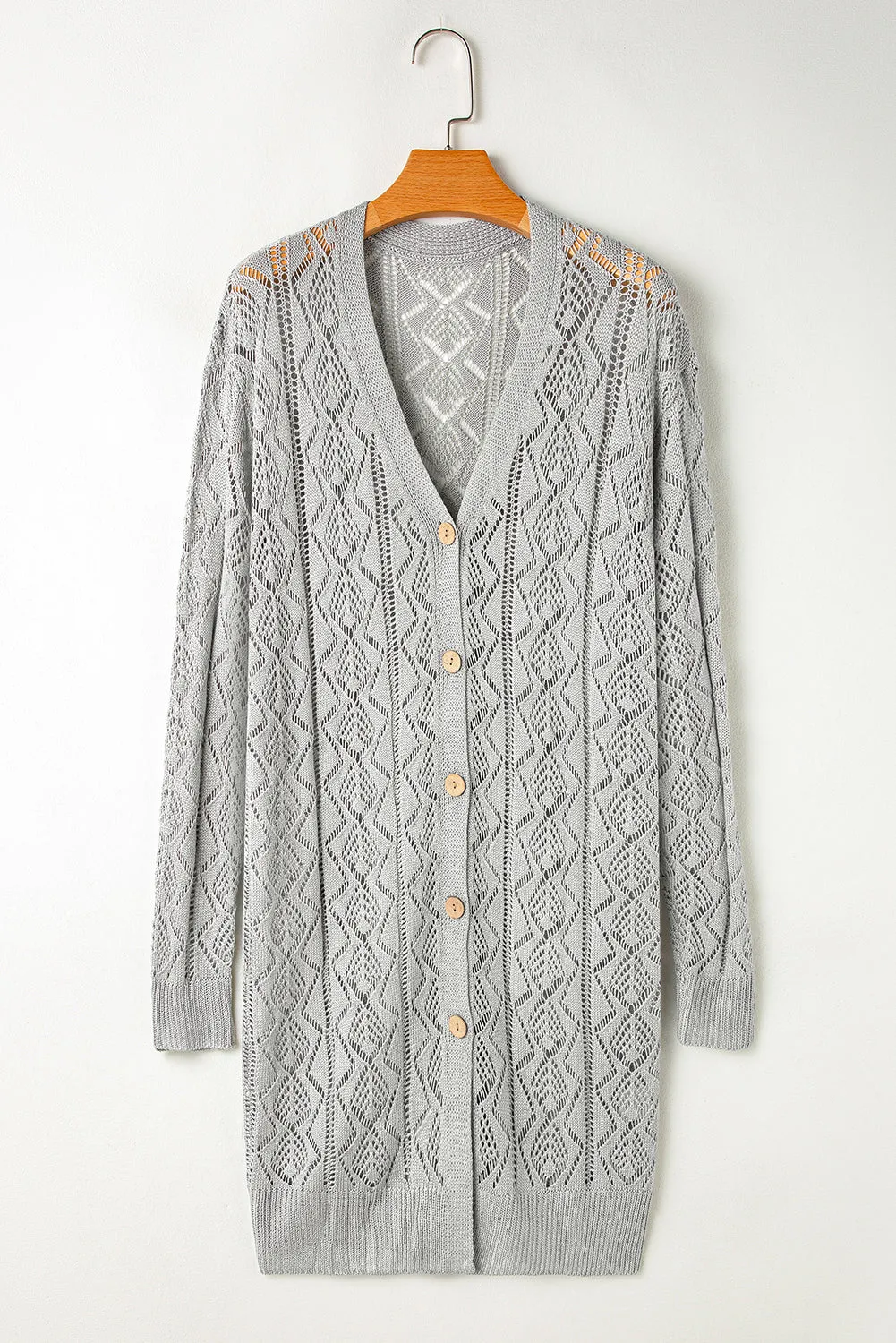 Hollow Out Buttons Front Long Cardigan