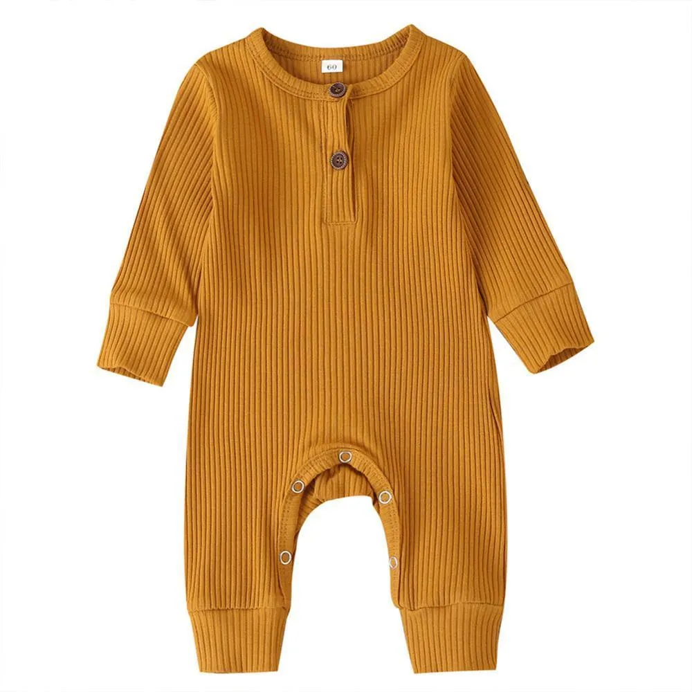 Infant Baby Boy Girl Cotton Romper Knitted Ribbed Jumpsuit Solid Clothes Warm Outfit For Kids