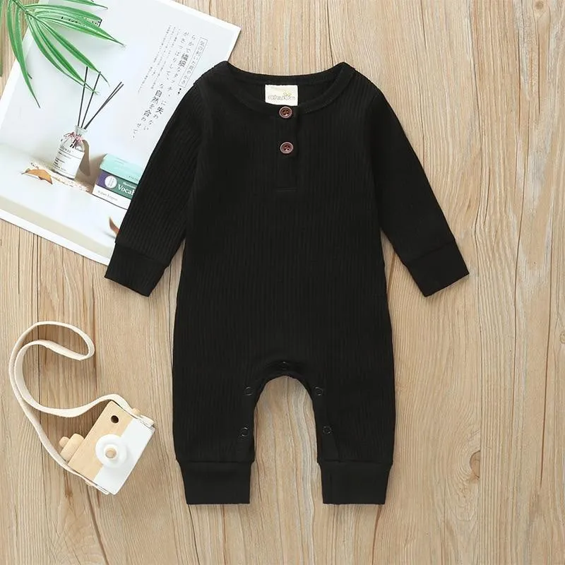 Infant Baby Boy Girl Cotton Romper Knitted Ribbed Jumpsuit Solid Clothes Warm Outfit For Kids