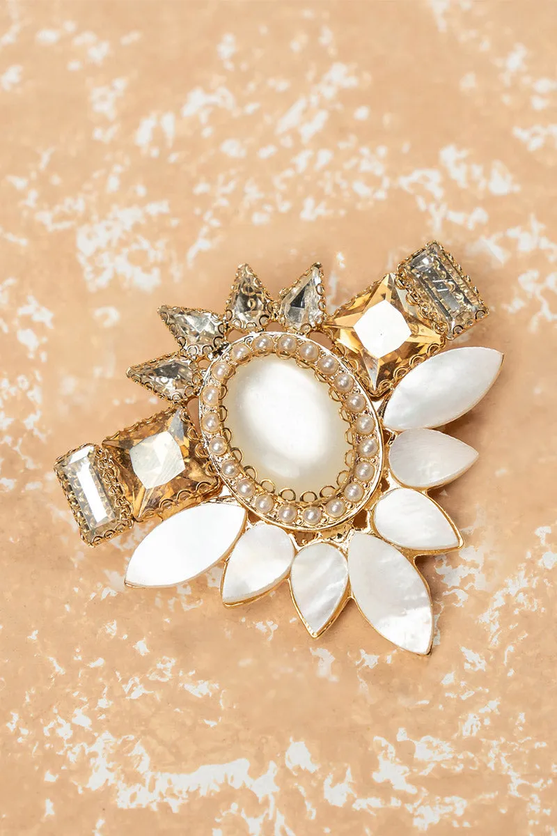 Ivory Stone Mother Of Pearl Brooch