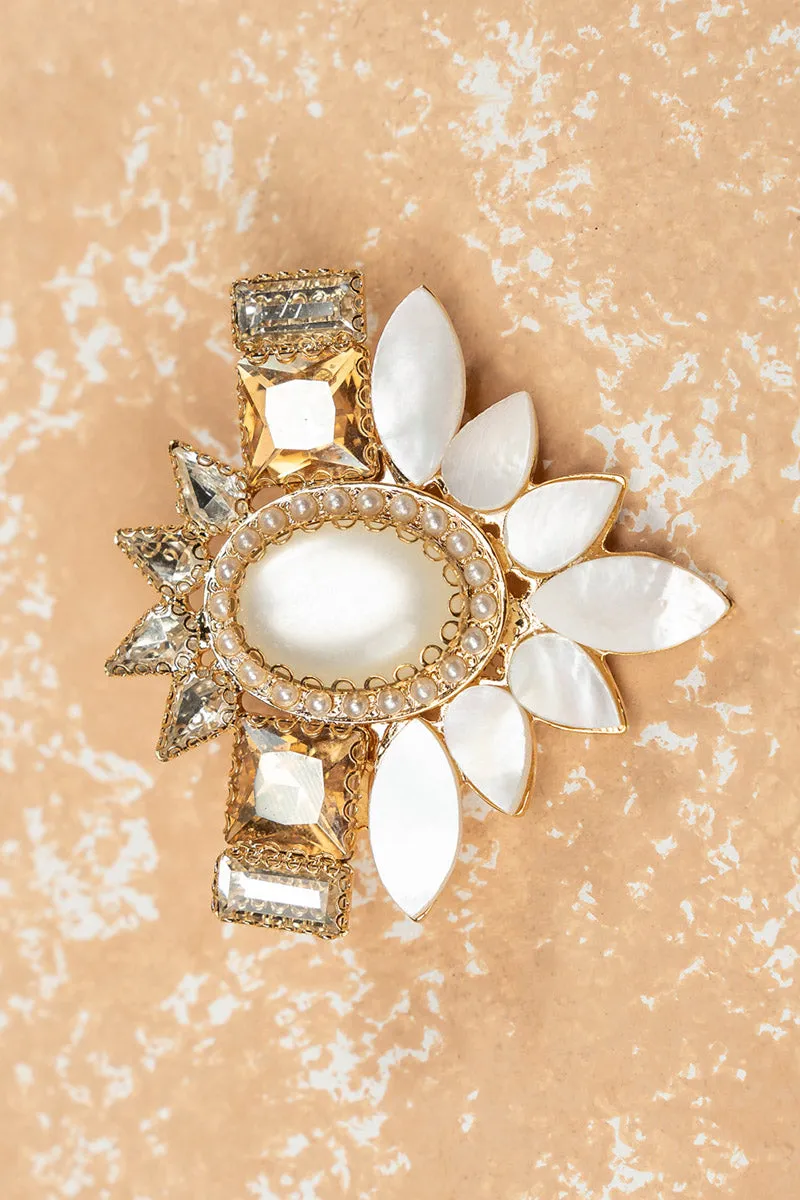 Ivory Stone Mother Of Pearl Brooch