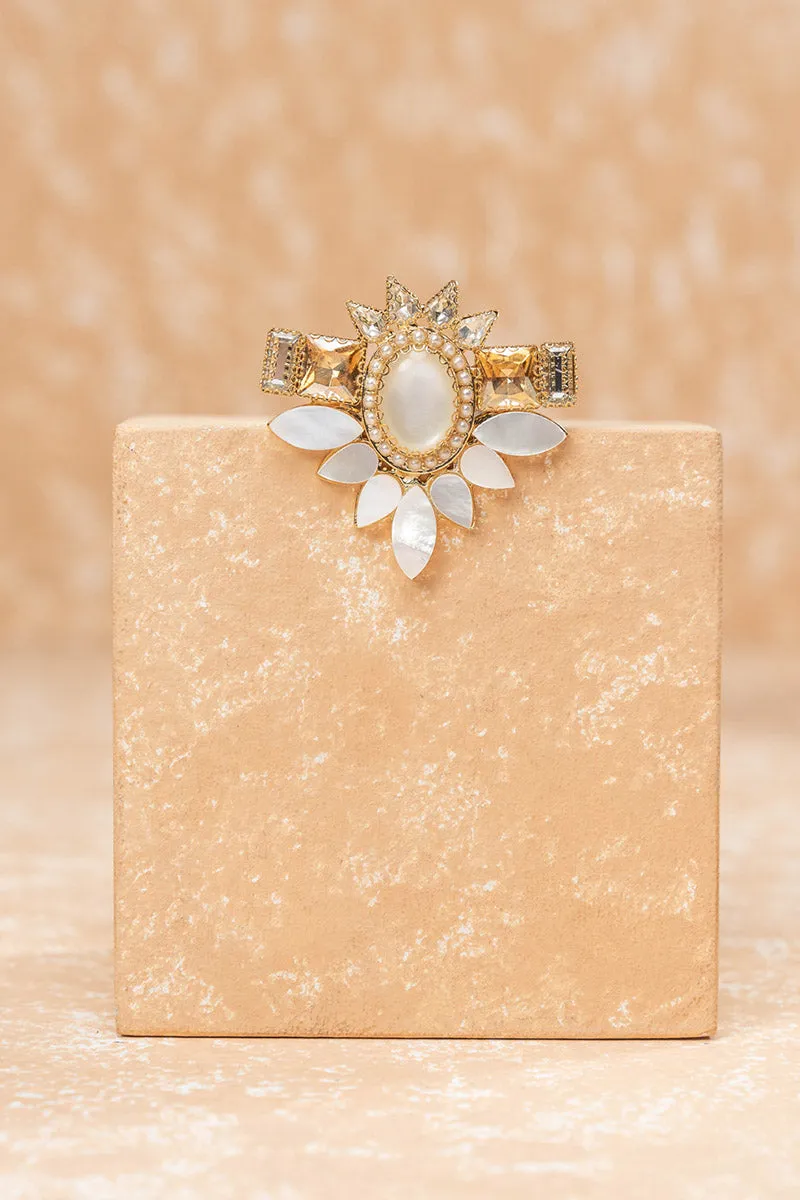 Ivory Stone Mother Of Pearl Brooch