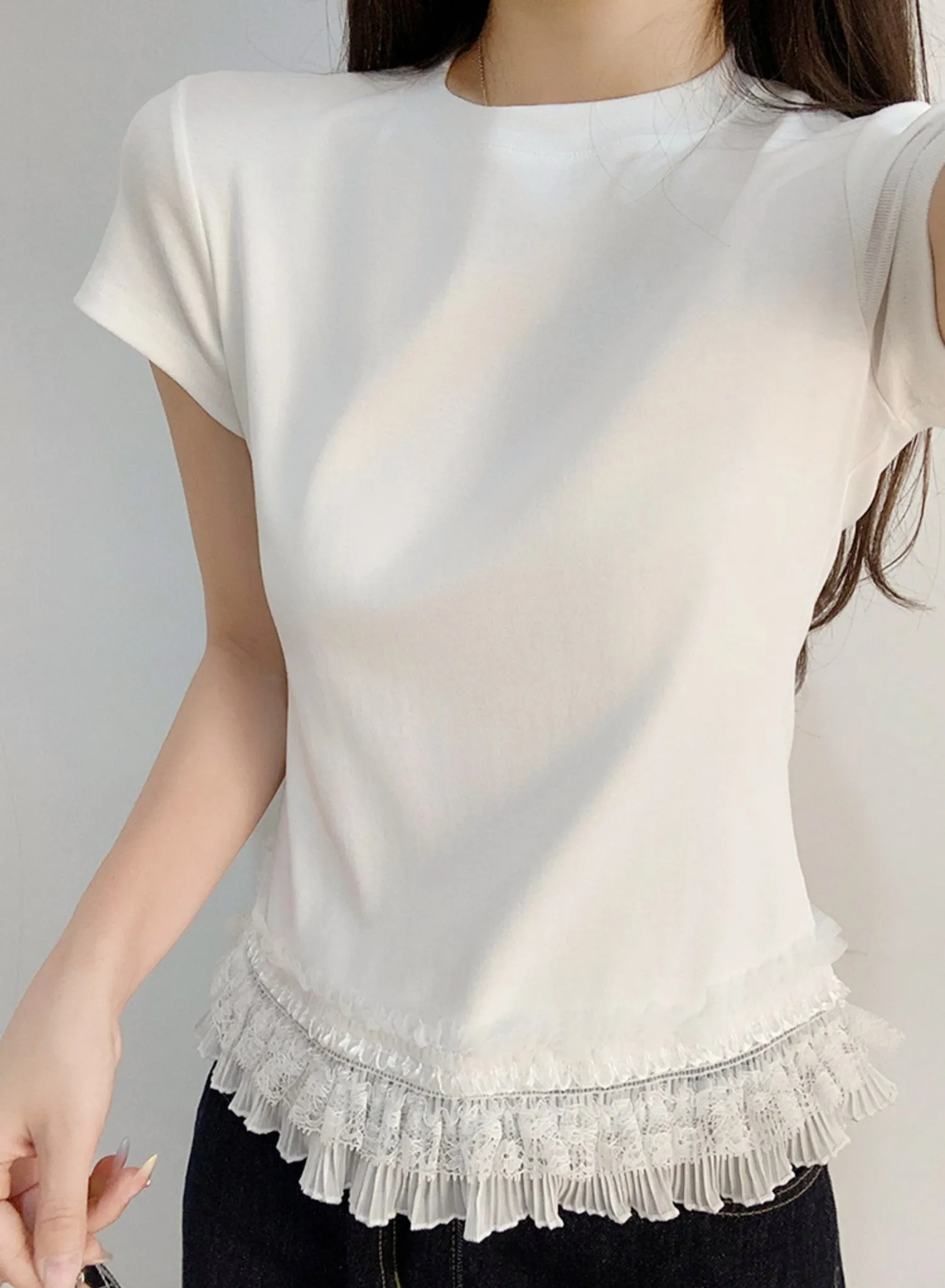Japan EGG Lace Panel Shoulder Tee
