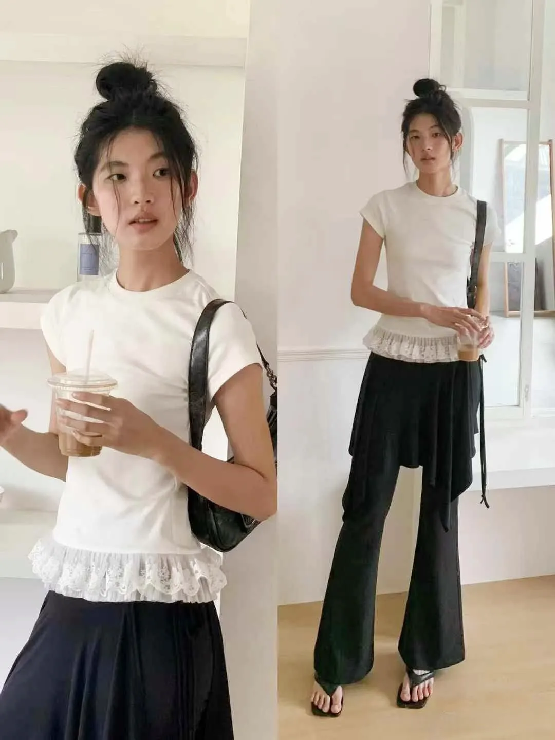 Japan EGG Lace Panel Shoulder Tee