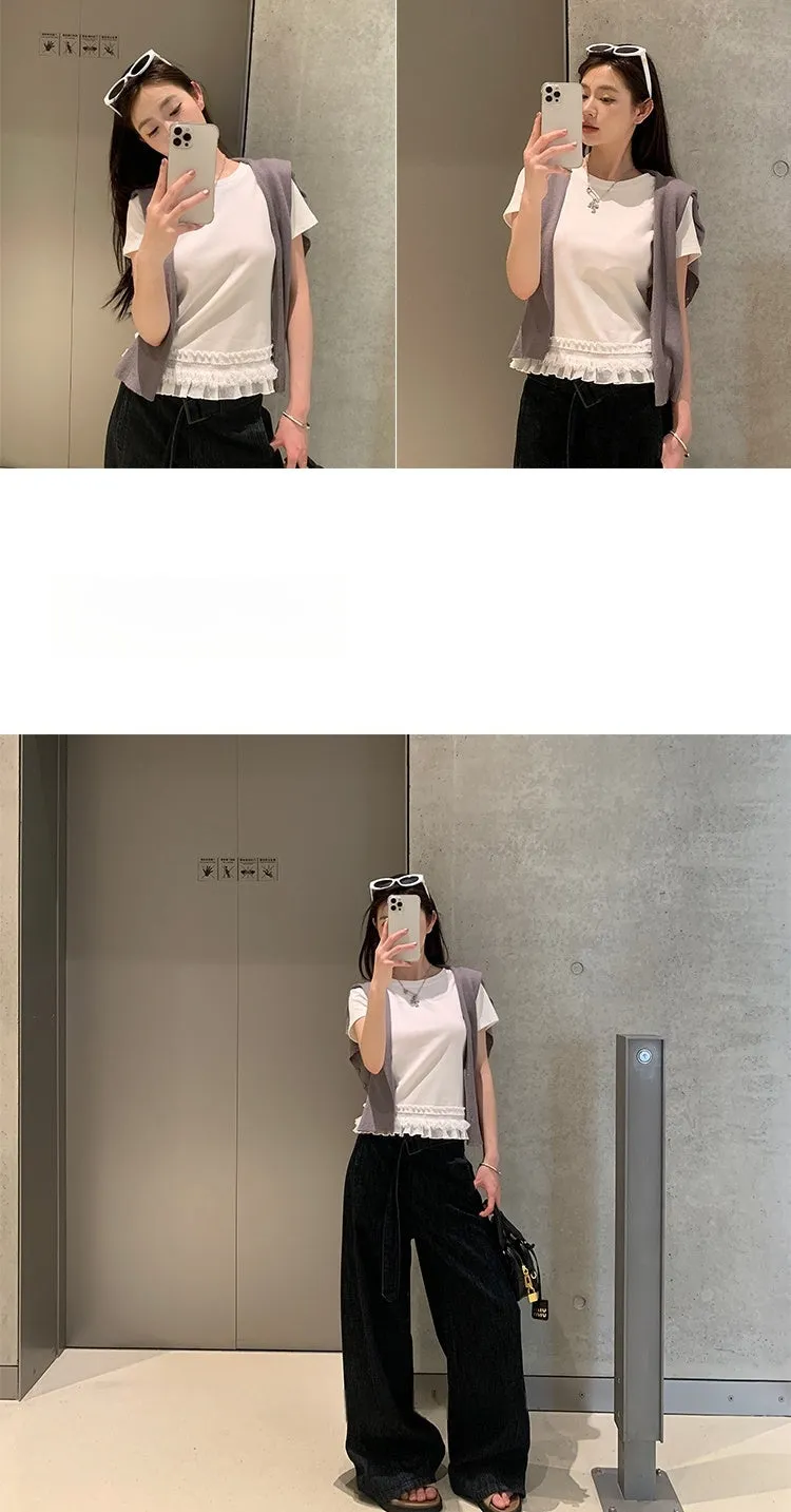 Japan EGG Lace Panel Shoulder Tee