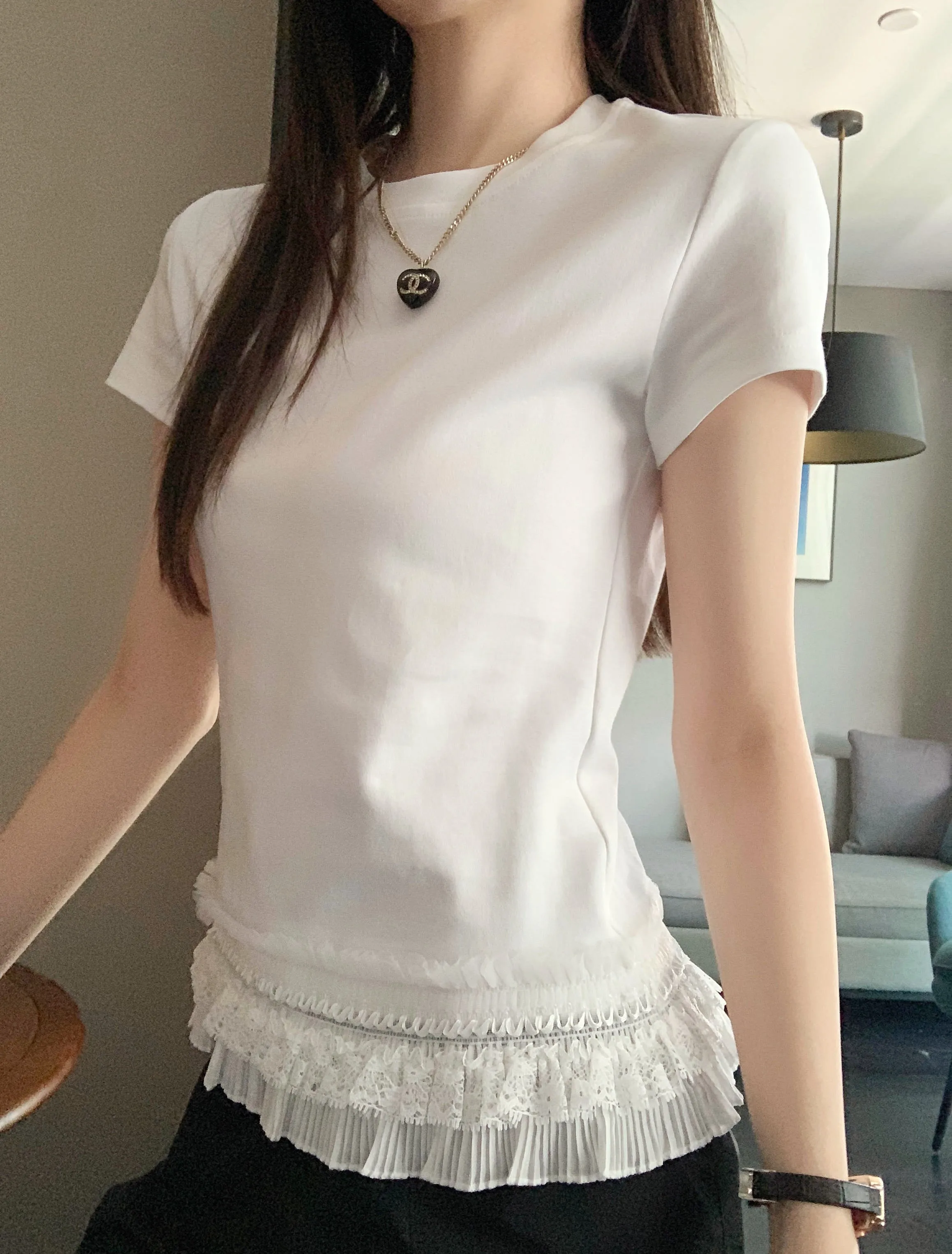 Japan EGG Lace Panel Shoulder Tee