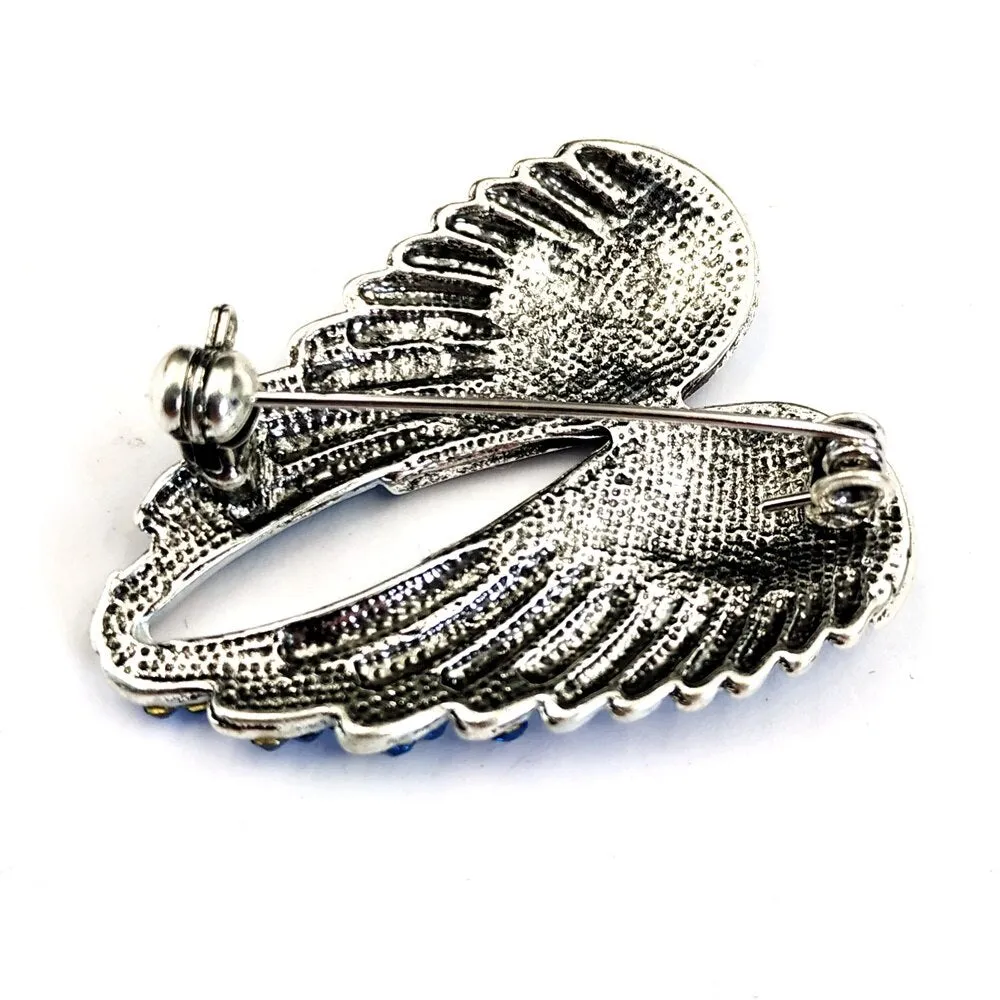 Jewelblings Gothic Vintage AB Crystal Accent Enameled Metallic Blue Angel Wing Brooches Pins Art Nouveau Women Coat Gift Wrap Wing Jewelry