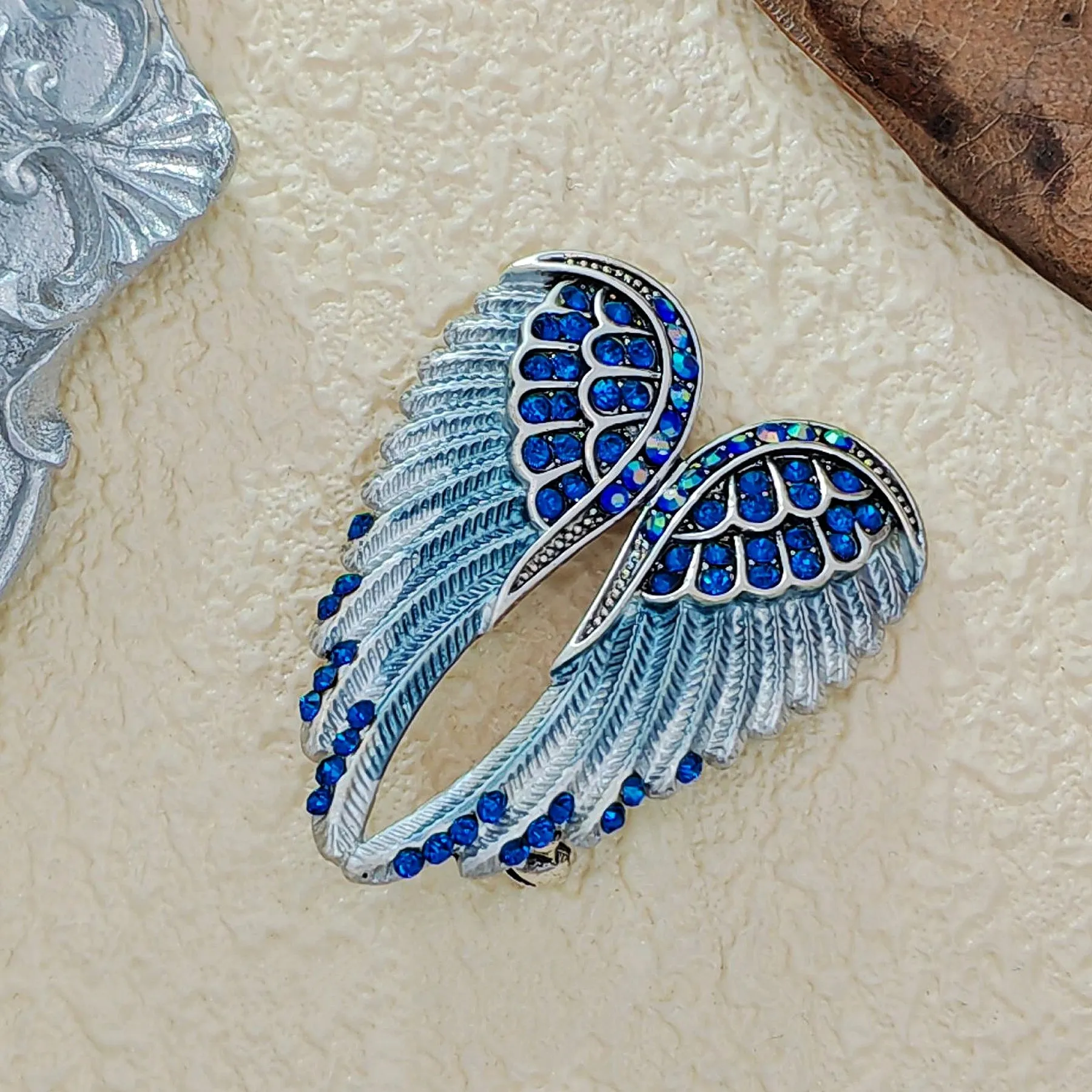Jewelblings Gothic Vintage AB Crystal Accent Enameled Metallic Blue Angel Wing Brooches Pins Art Nouveau Women Coat Gift Wrap Wing Jewelry