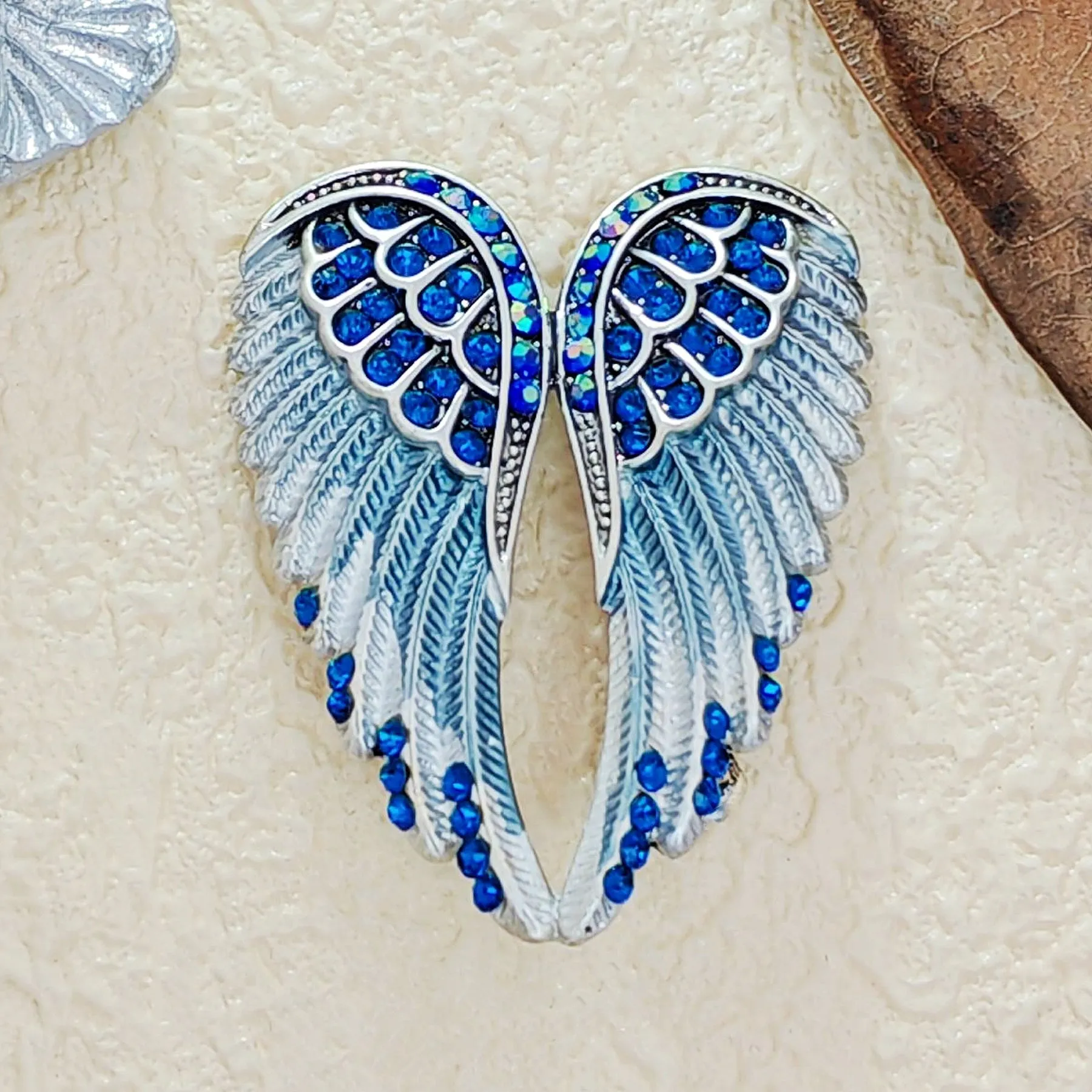 Jewelblings Gothic Vintage AB Crystal Accent Enameled Metallic Blue Angel Wing Brooches Pins Art Nouveau Women Coat Gift Wrap Wing Jewelry