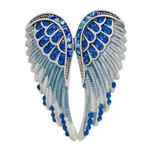 Jewelblings Gothic Vintage AB Crystal Accent Enameled Metallic Blue Angel Wing Brooches Pins Art Nouveau Women Coat Gift Wrap Wing Jewelry