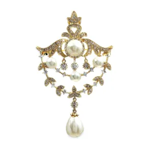 Jewelblings Royal Vintage Gold Tone Two Loop Foiled Mother of Pearl Drop Broaches Pins Wedding Evening Party Occasion Event Party Accessory
