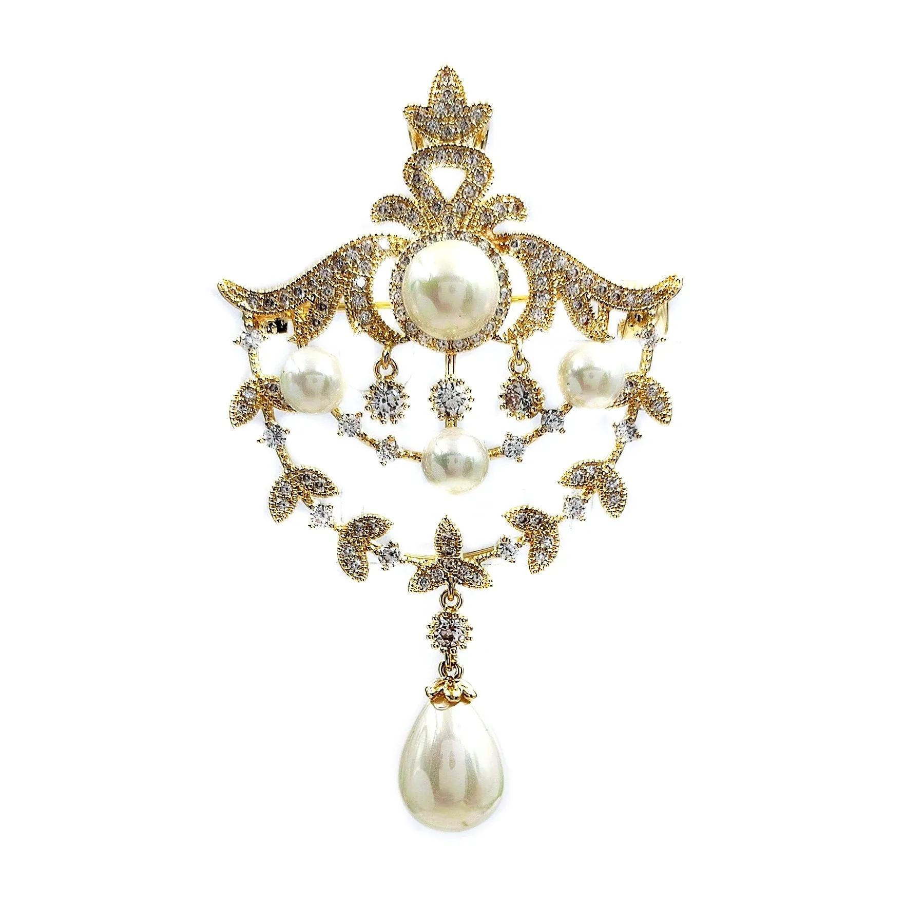 Jewelblings Royal Vintage Gold Tone Two Loop Foiled Mother of Pearl Drop Broaches Pins Wedding Evening Party Occasion Event Party Accessory