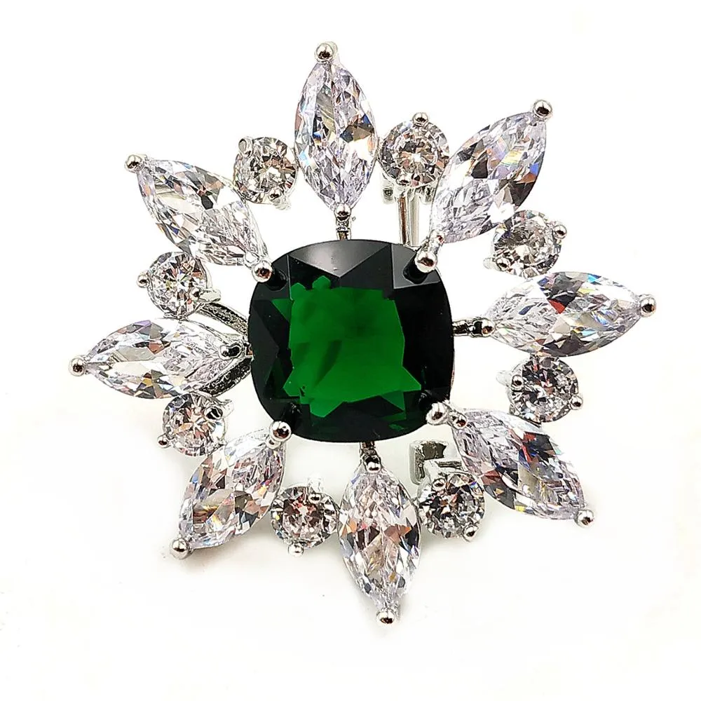 Jewelblings Vintage Art Nouveau Square Flower Shaped Green Stone Brooches Pins for Wedding Party Bridesmaid Fur Dress Gown Costume  Jewelry