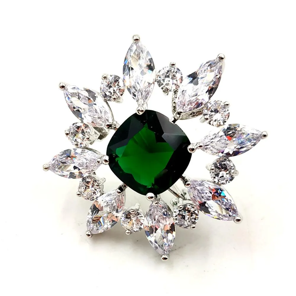 Jewelblings Vintage Art Nouveau Square Flower Shaped Green Stone Brooches Pins for Wedding Party Bridesmaid Fur Dress Gown Costume  Jewelry