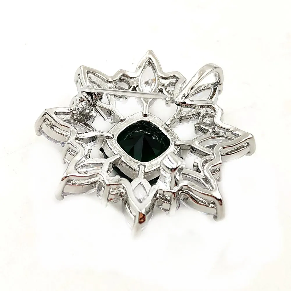 Jewelblings Vintage Art Nouveau Square Flower Shaped Green Stone Brooches Pins for Wedding Party Bridesmaid Fur Dress Gown Costume  Jewelry