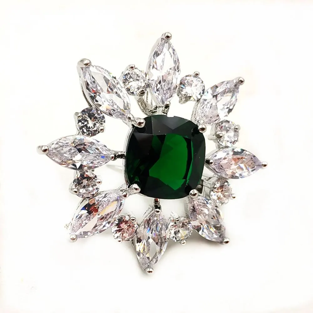 Jewelblings Vintage Art Nouveau Square Flower Shaped Green Stone Brooches Pins for Wedding Party Bridesmaid Fur Dress Gown Costume  Jewelry