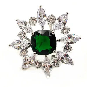 Jewelblings Vintage Art Nouveau Square Flower Shaped Green Stone Brooches Pins for Wedding Party Bridesmaid Fur Dress Gown Costume  Jewelry