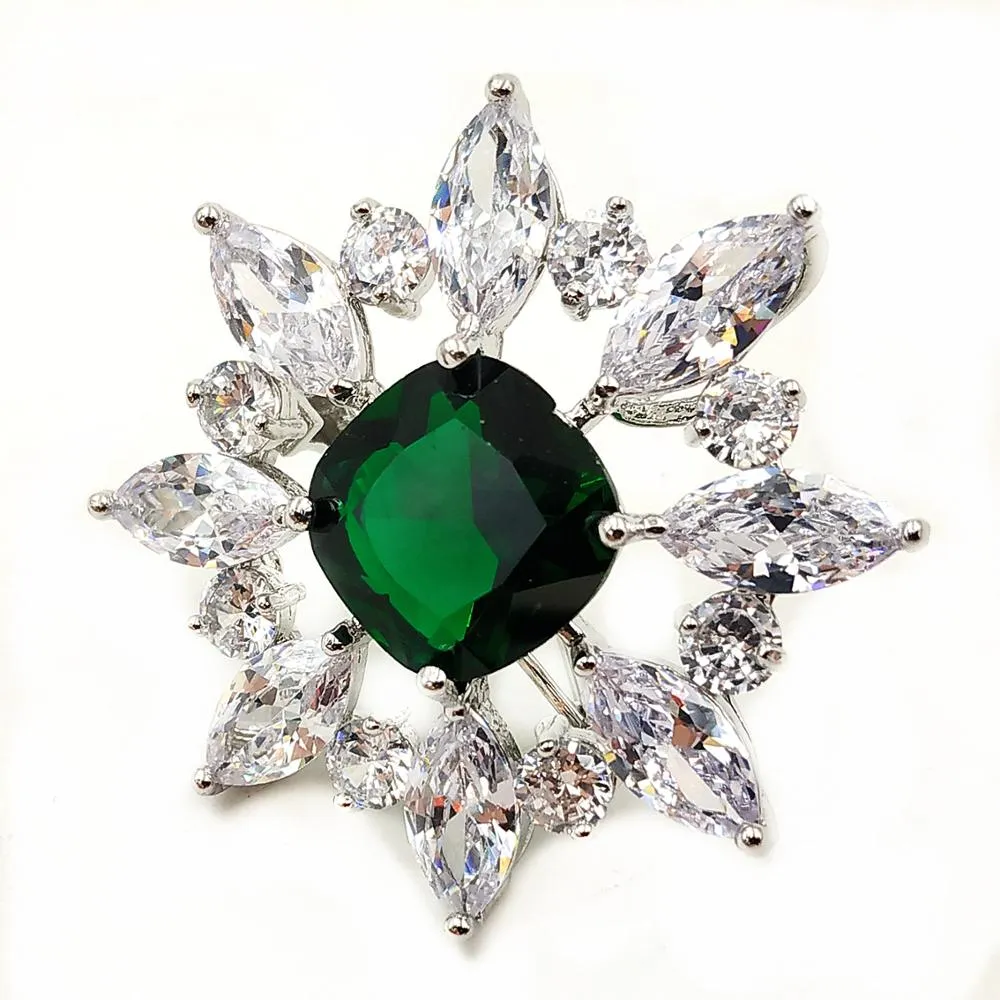Jewelblings Vintage Art Nouveau Square Flower Shaped Green Stone Brooches Pins for Wedding Party Bridesmaid Fur Dress Gown Costume  Jewelry