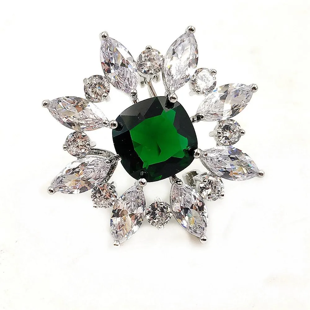 Jewelblings Vintage Art Nouveau Square Flower Shaped Green Stone Brooches Pins for Wedding Party Bridesmaid Fur Dress Gown Costume  Jewelry