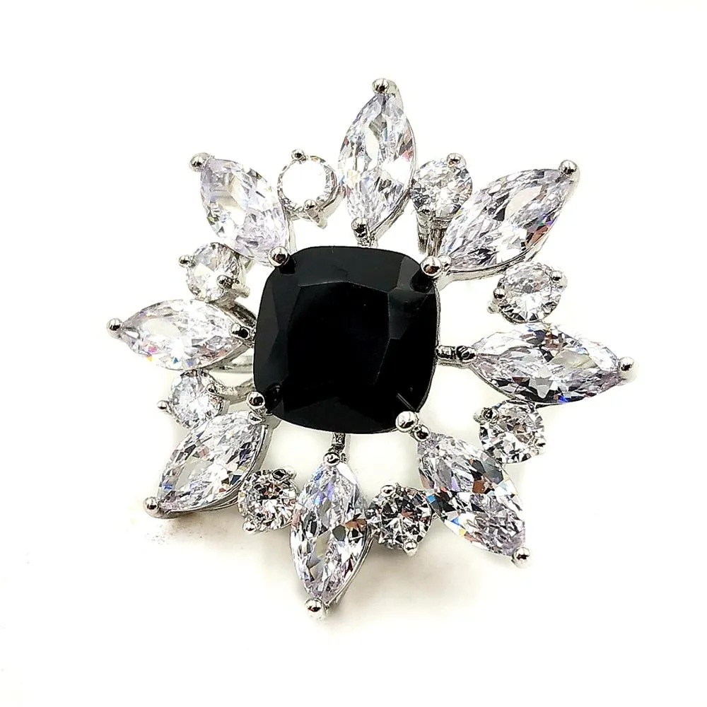 Jewelblings Wonderful Opens Marquise Shaped CZ Cluster Black Stone Art Deco Brooches Pins for Women Headband Fur Business Suit Dinner Dress