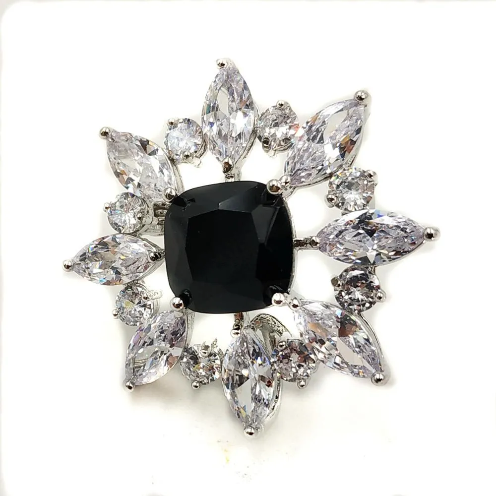 Jewelblings Wonderful Opens Marquise Shaped CZ Cluster Black Stone Art Deco Brooches Pins for Women Headband Fur Business Suit Dinner Dress
