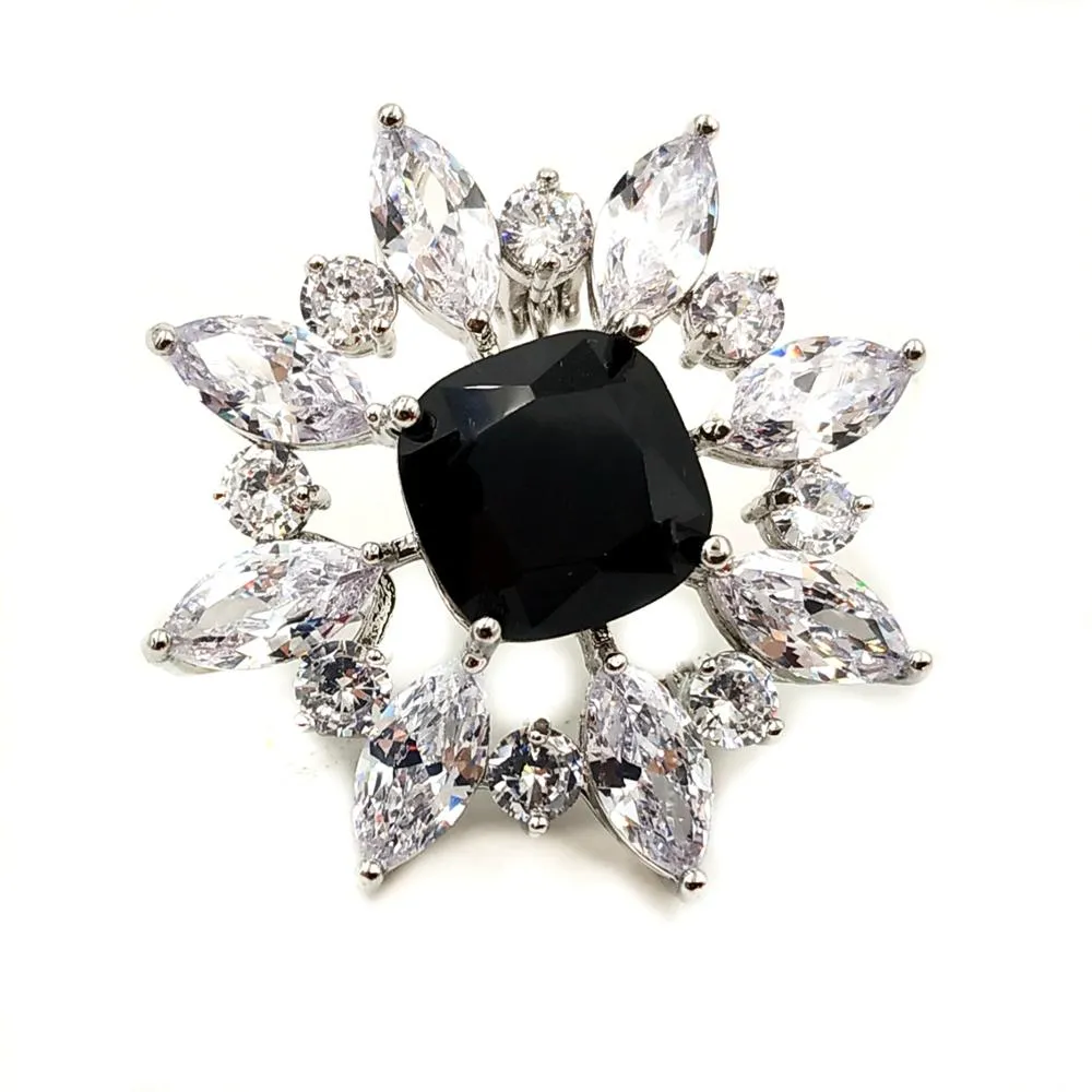 Jewelblings Wonderful Opens Marquise Shaped CZ Cluster Black Stone Art Deco Brooches Pins for Women Headband Fur Business Suit Dinner Dress