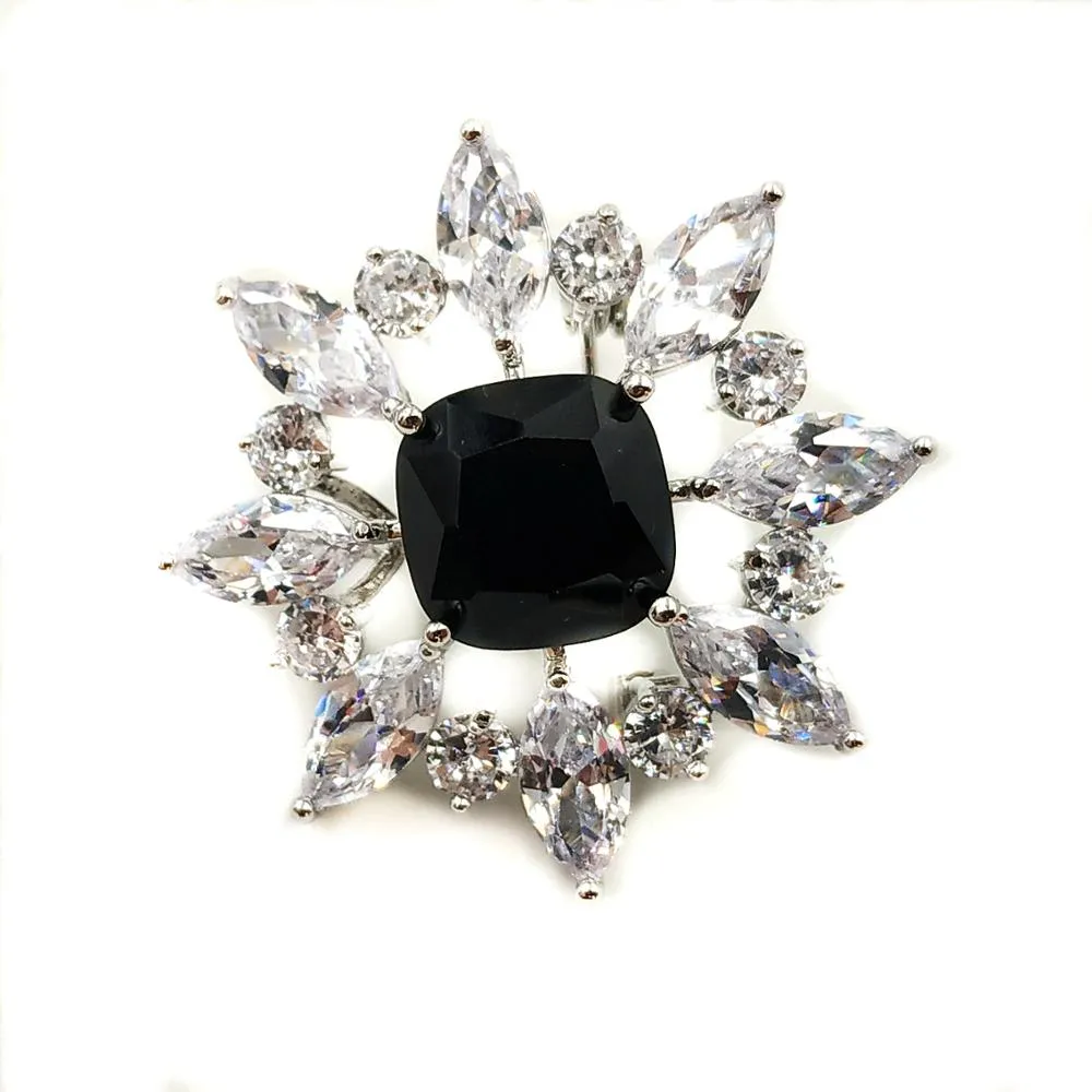 Jewelblings Wonderful Opens Marquise Shaped CZ Cluster Black Stone Art Deco Brooches Pins for Women Headband Fur Business Suit Dinner Dress