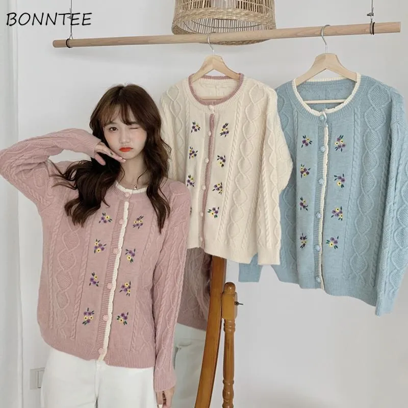Kawaii Sweet Floral Contrast Color Cardigans
