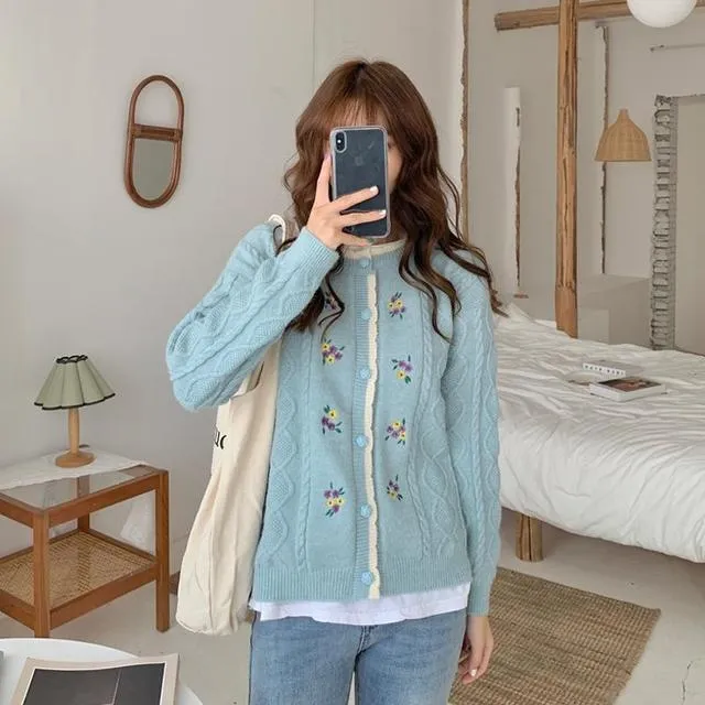 Kawaii Sweet Floral Contrast Color Cardigans