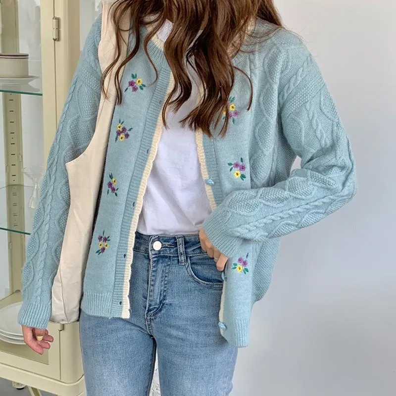 Kawaii Sweet Floral Contrast Color Cardigans