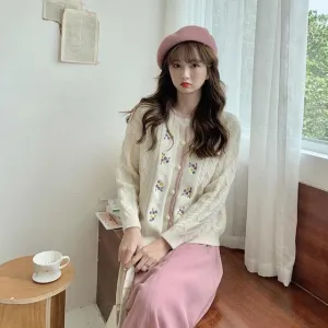 Kawaii Sweet Floral Contrast Color Cardigans