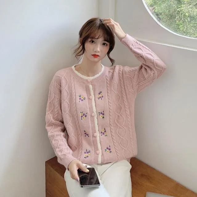 Kawaii Sweet Floral Contrast Color Cardigans