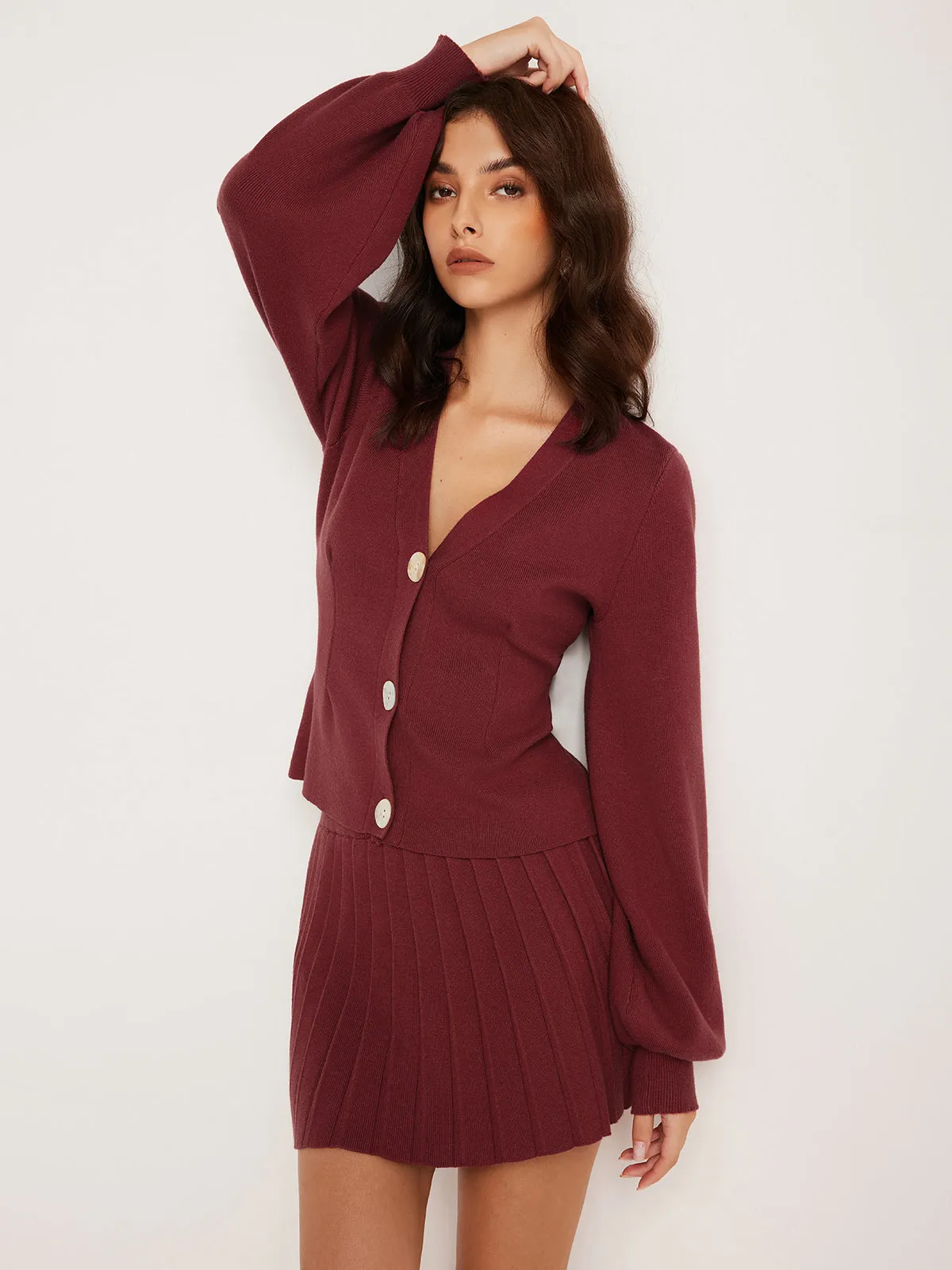 Lantern Sleeve Button Cardigan