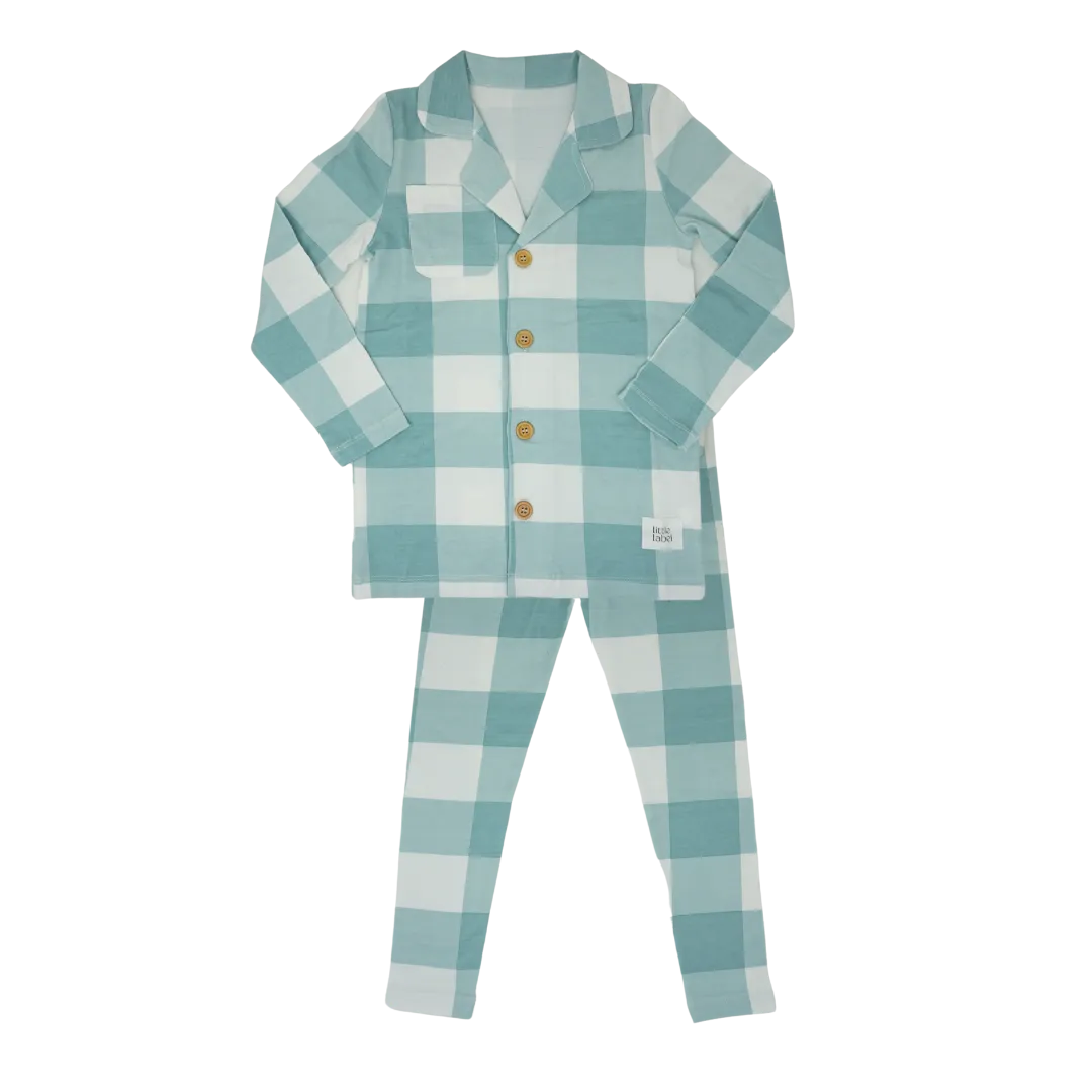 Large blue plaid grandpa collar pajama by Little Label