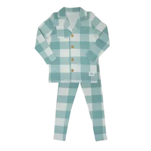 Large blue plaid grandpa collar pajama by Little Label