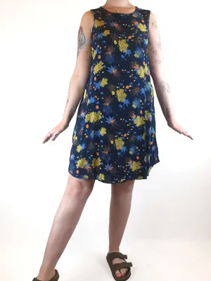 Leonard St navy sleeveless slip dress with autumn leaves sprint size 12
