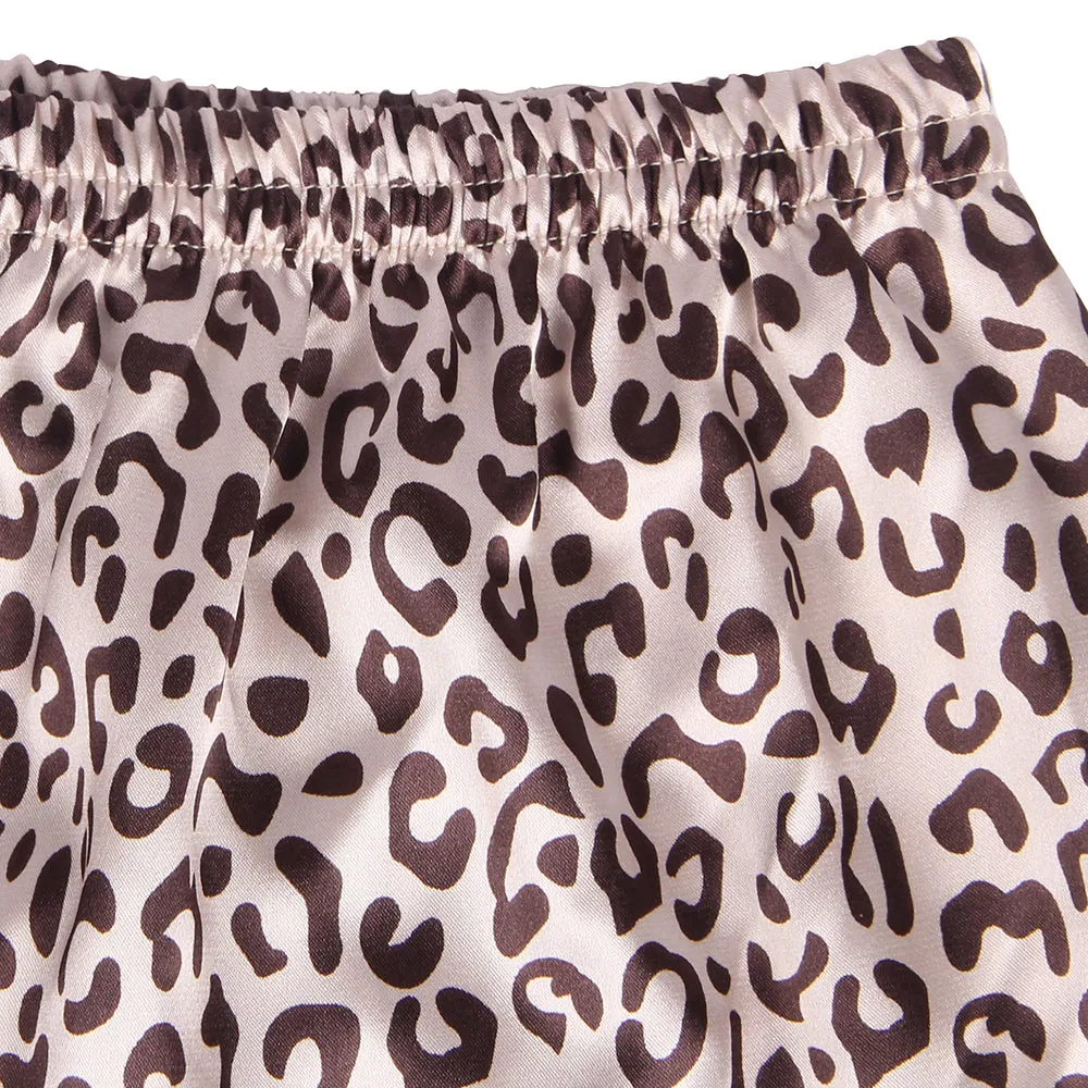 Leopard Print Silk Short Sleeve Two Piece Pajamas Set Egypt