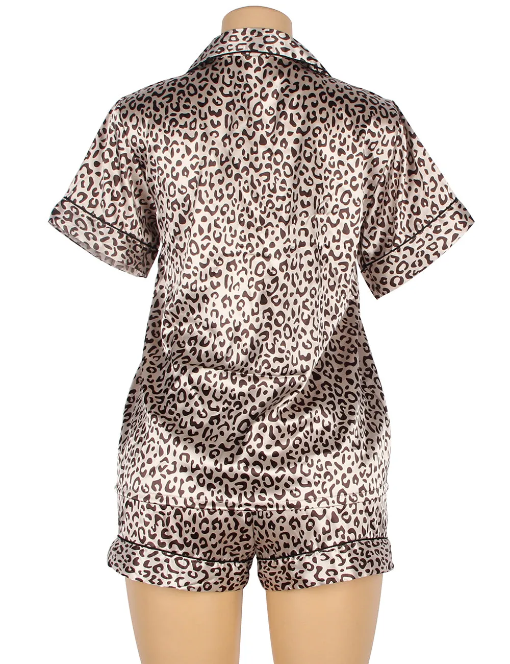 Leopard Print Silk Short Sleeve Two Piece Pajamas Set Egypt