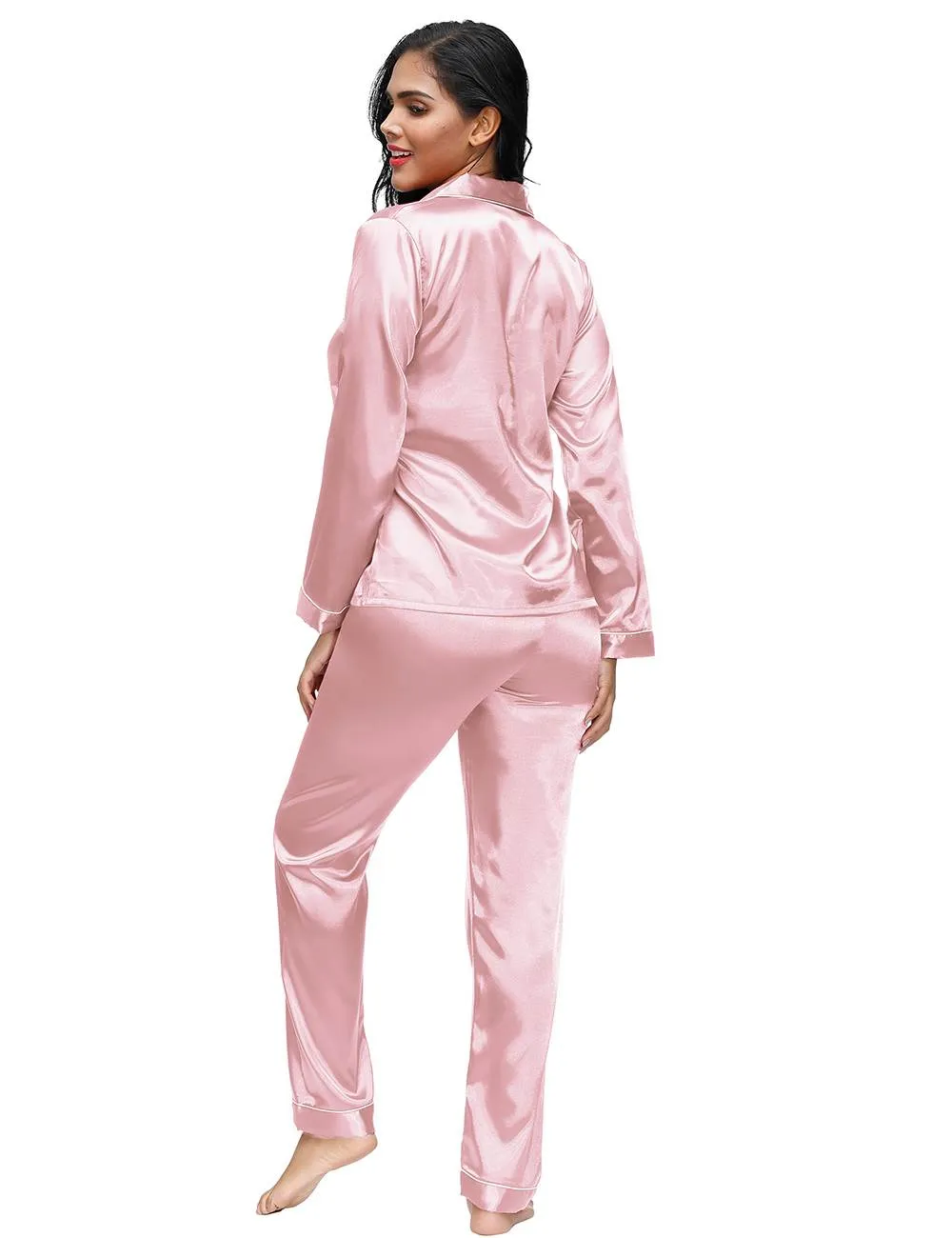 Long Sleeve Silk Pajamas Set Two Piece Set