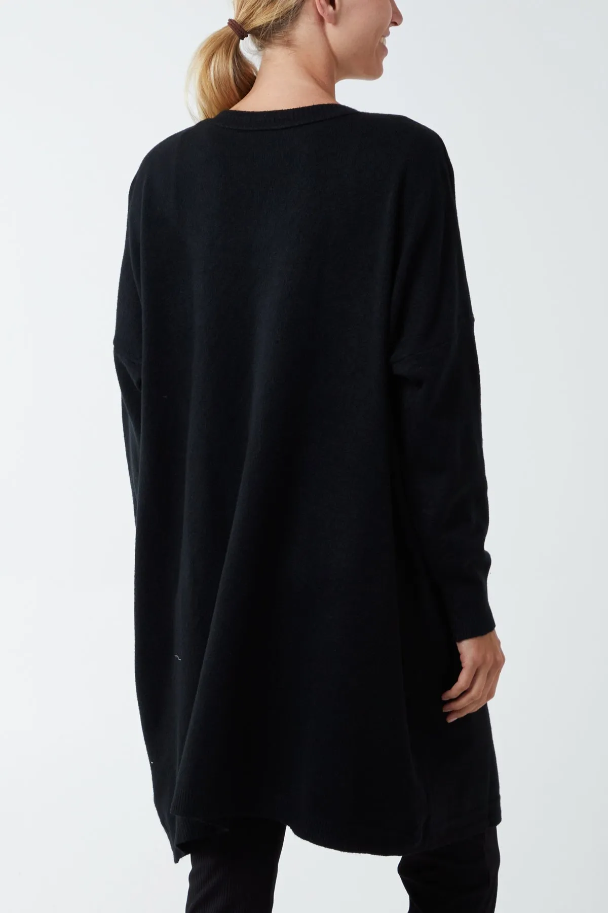 Longline Tortoiseshell Button Pocket Cardigan