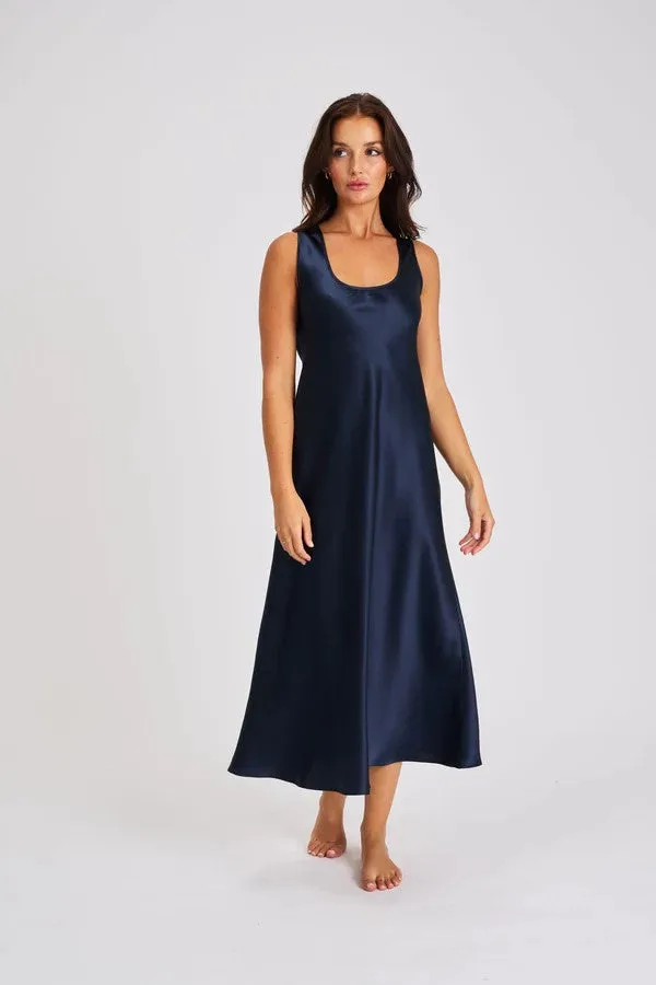 Love & Lustre Mono Silk Long Nightdress - Navy