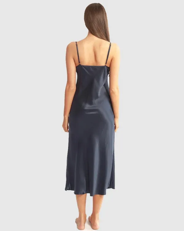 Love & Lustre Silk Chemise 3/4 Length - Navy