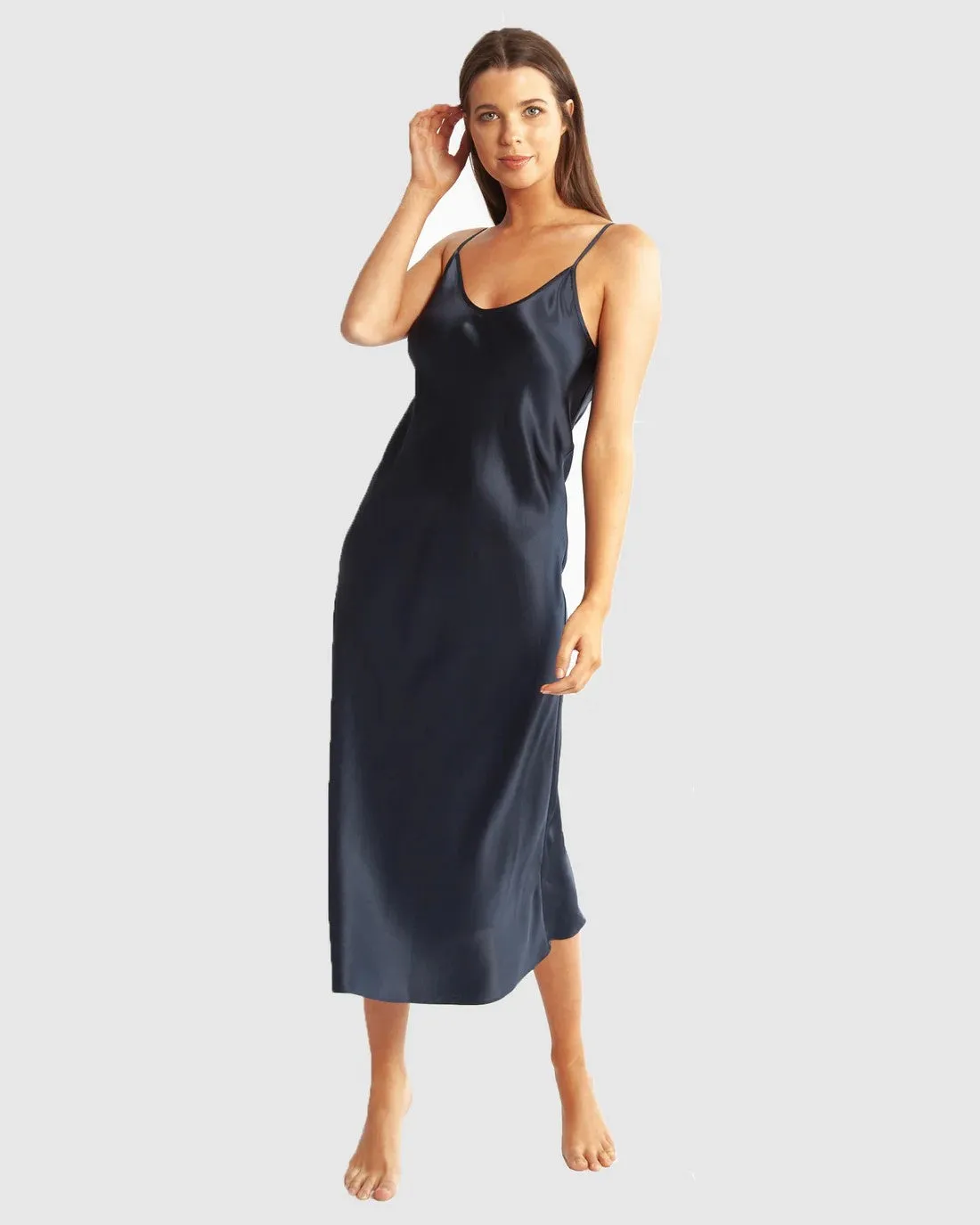 Love & Lustre Silk Chemise 3/4 Length - Navy