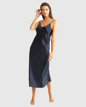 Love & Lustre Silk Chemise 3/4 Length - Navy